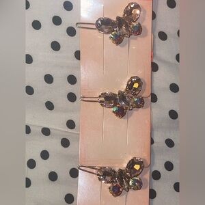 (3) Crystal Butterfly Hair Clips - Sparkling Pink Accents